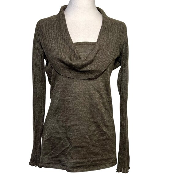 Y2K Brown Silver Metallic Lettuce Hem Long Top Going Out Top Wool Alpaca Size 6 - Picture 1 of 11